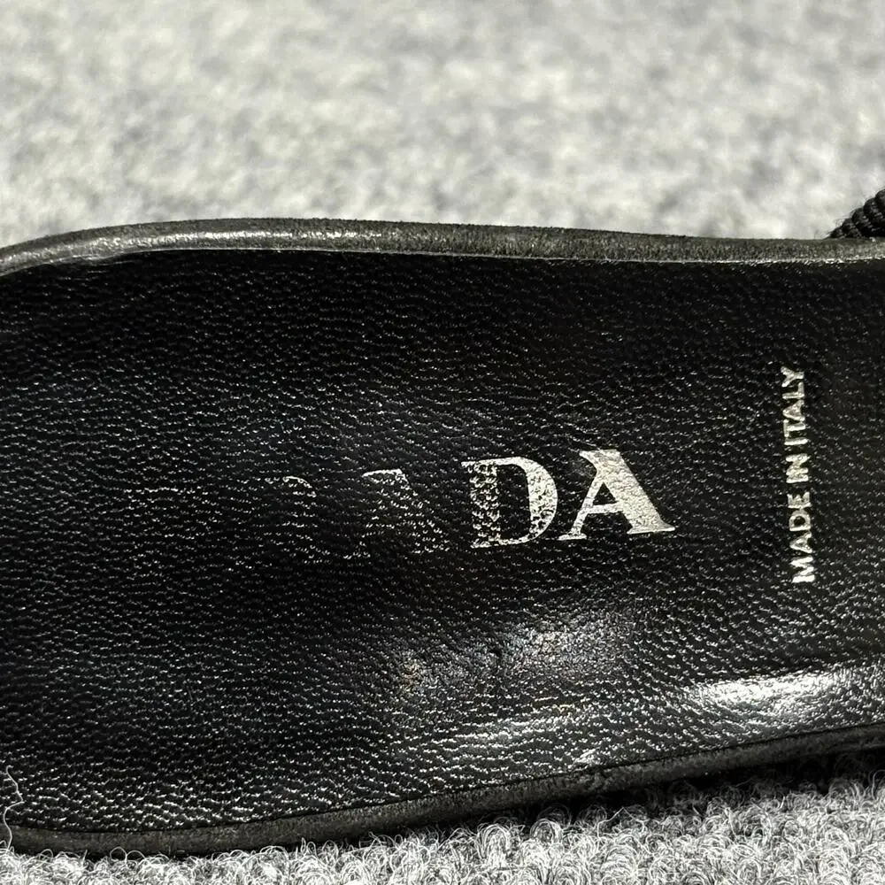 Prada Shoes Womens 6 EU 36 Black Suede Whipstitch Bow Mule Kitten Heels Italy